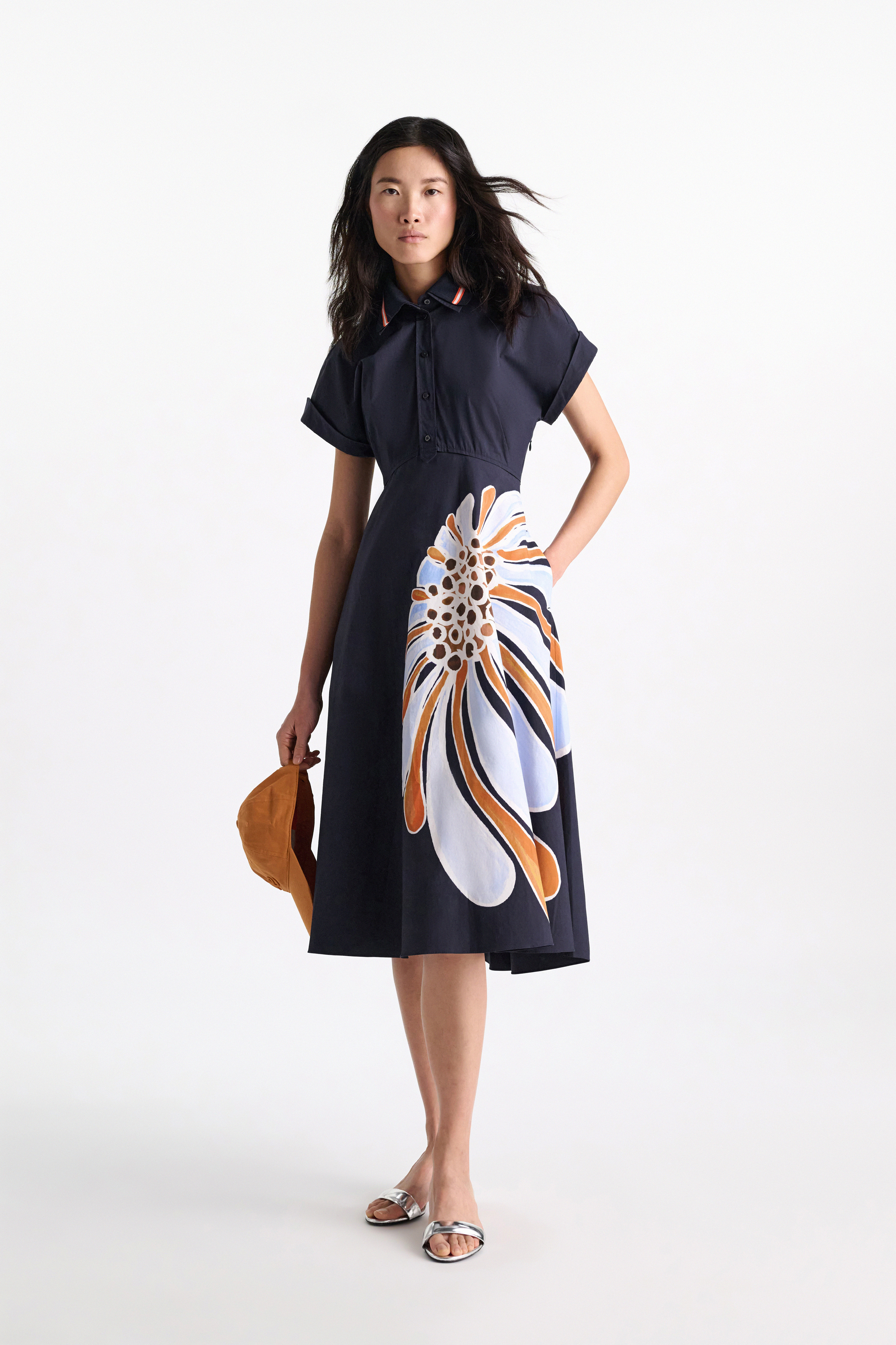 Dorothee Schumacher Printed cotton poplin dress dream flower navy